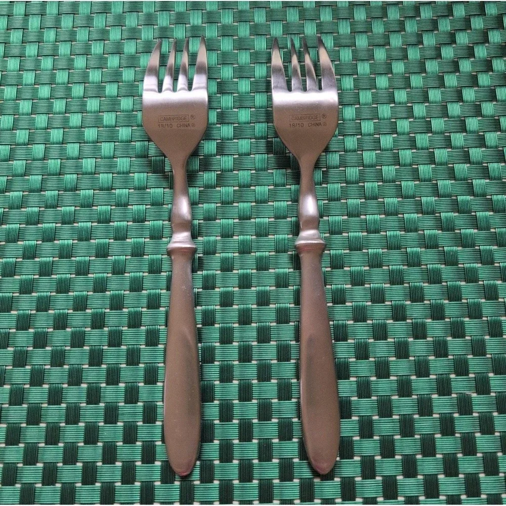 Cambridge TOWNHOUSE Salad Forks Set Lot of 2 SATIN Stainless Bistro Style VTG